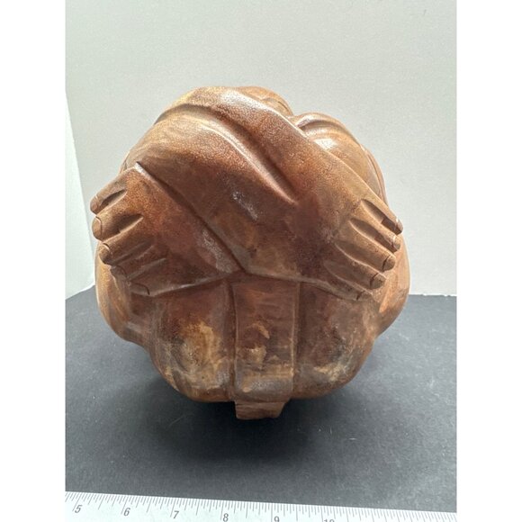 Hand-Carved Smooth Wooden Weeping Crying Buddah 8” Solid Yogi Sculpture Sorrowfu - Picture 7 of 11